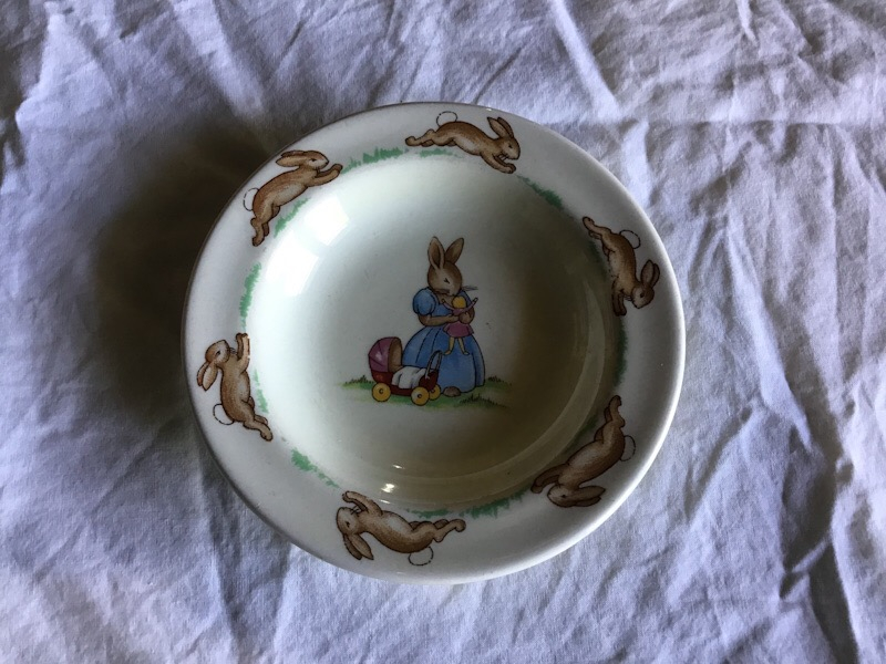 Royal Doulton Bunnykins Playing with doll and pram beaker cover pad